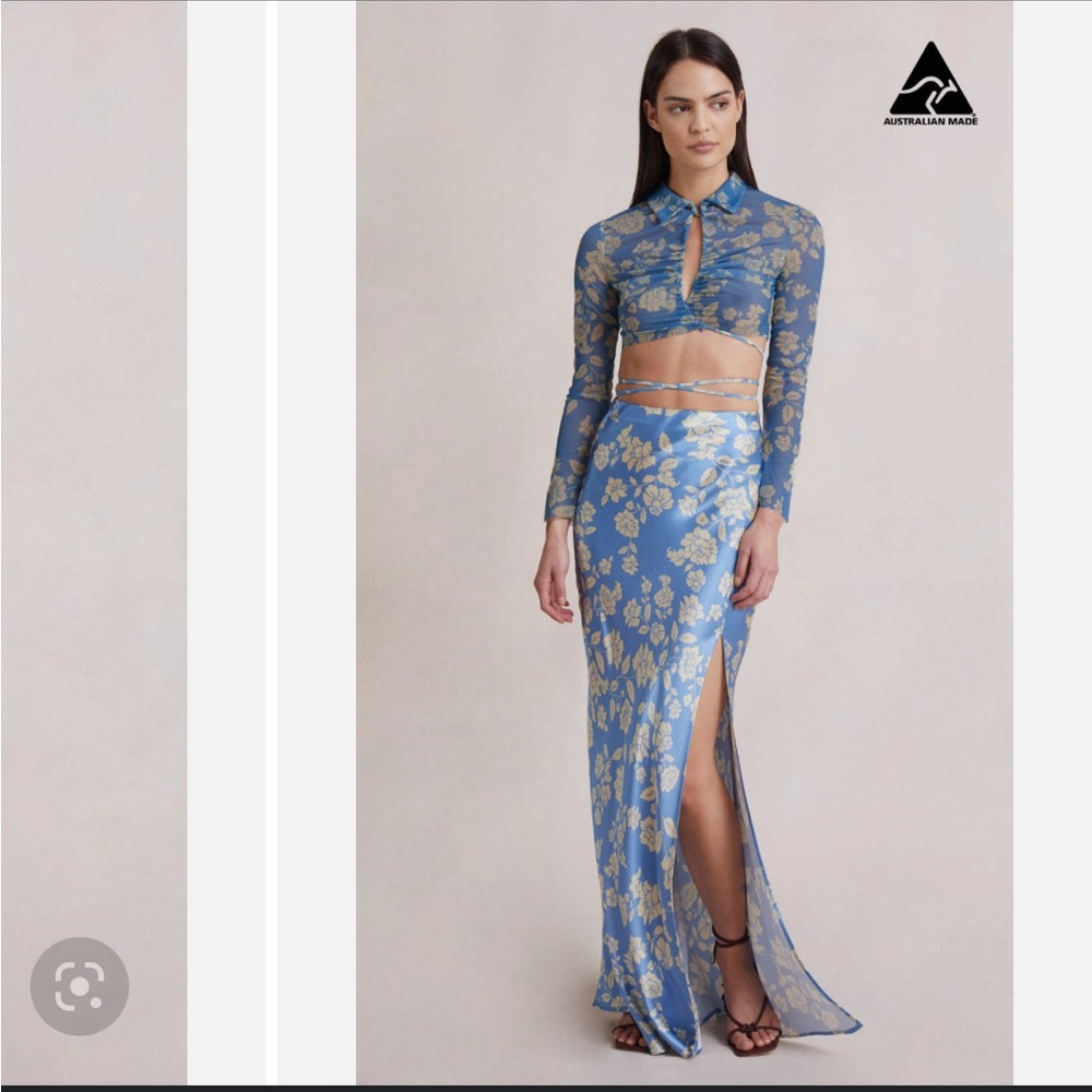 Bec & Bridge Blue and White Maxi Dress with Slit